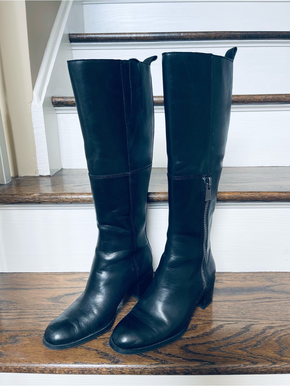 Nine West Classic Black Leather Knee-High Boots